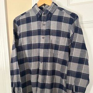 Men's Plaid Shirt Club Room Large Navy Blue & Gray Plaid Flannel Long Sleeve